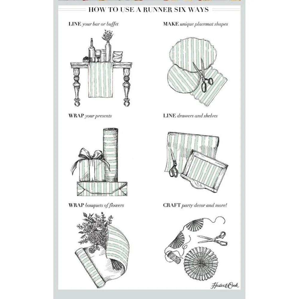Hester & Cook Seafoam Classic Stripe Table Runner‎ Roll 20in x 25ft